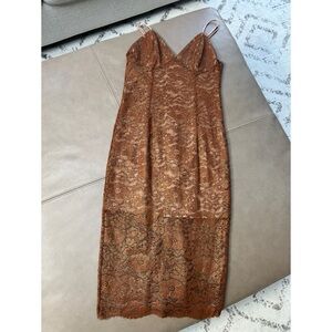 Bardot Lace Midi Dress in Copper